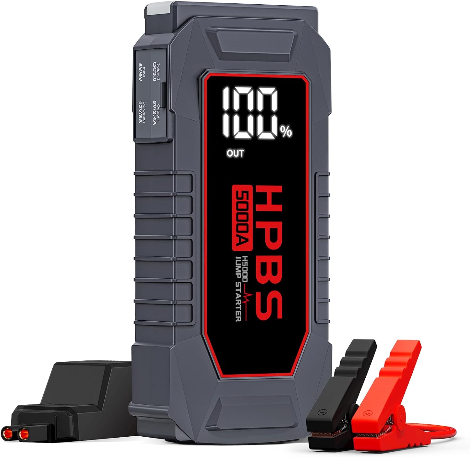 HPBS 5000A car jump starter with DC output and 3.0 inch LCD display
